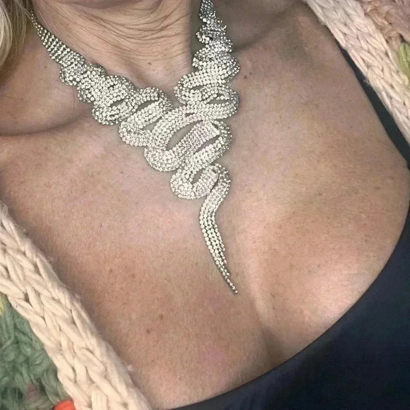 Vintage Rhinestone diamond Snake Bling Mesh Chain choker Necklace 53g - Picture 5 of 13